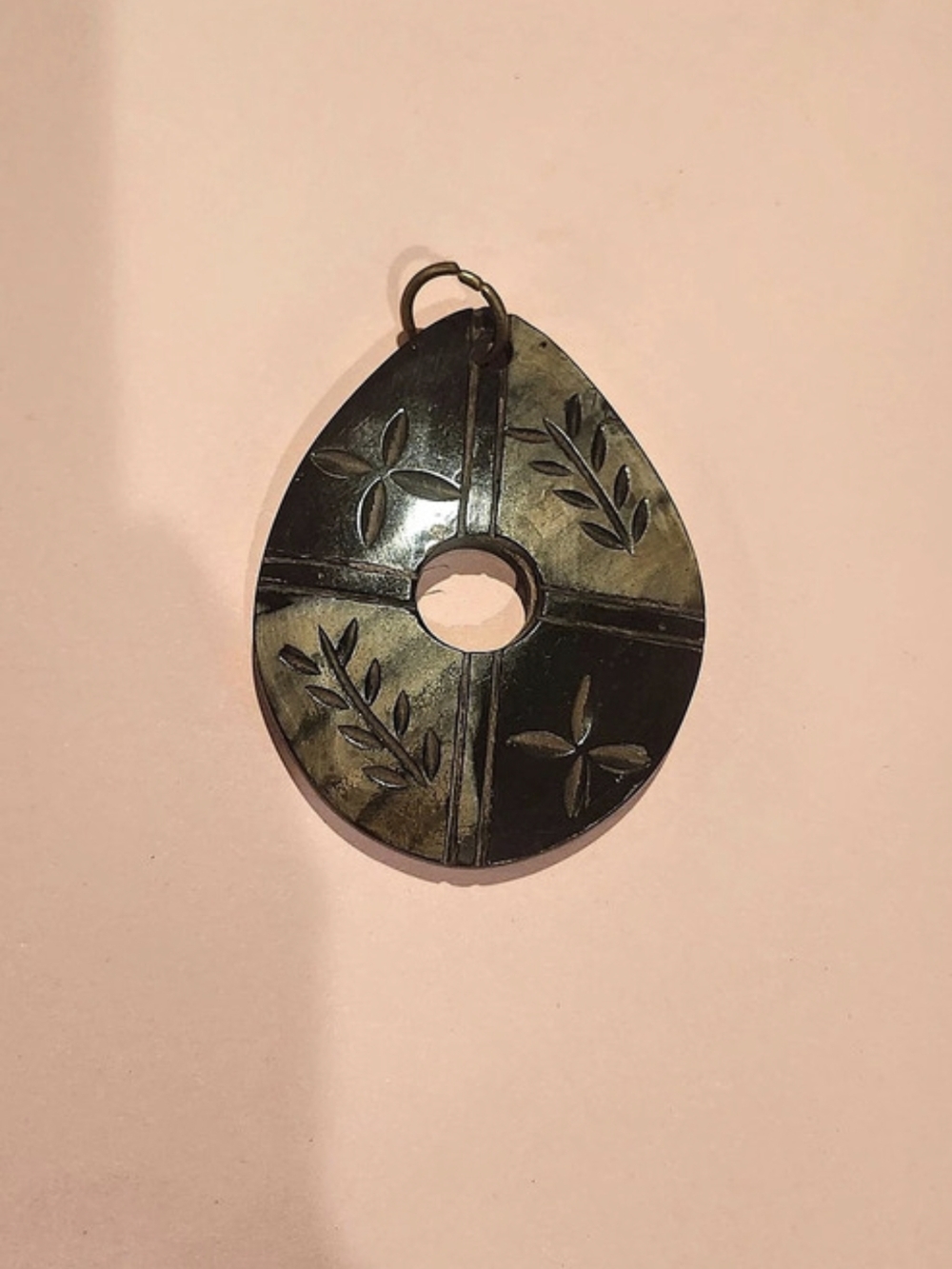 Engraved Teardrop Pendant in Black & Gold